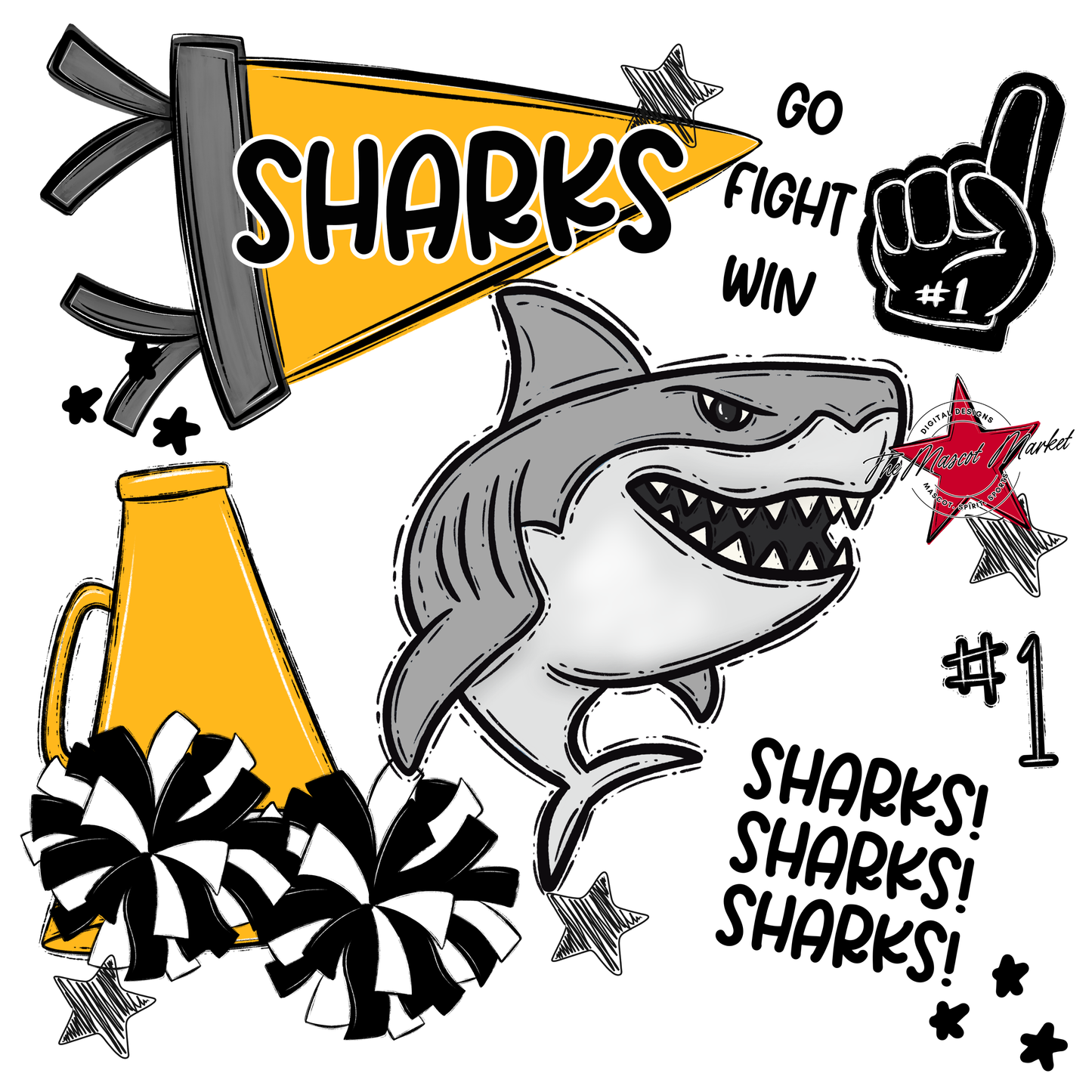 Sharks Spirit Design-Yellow
