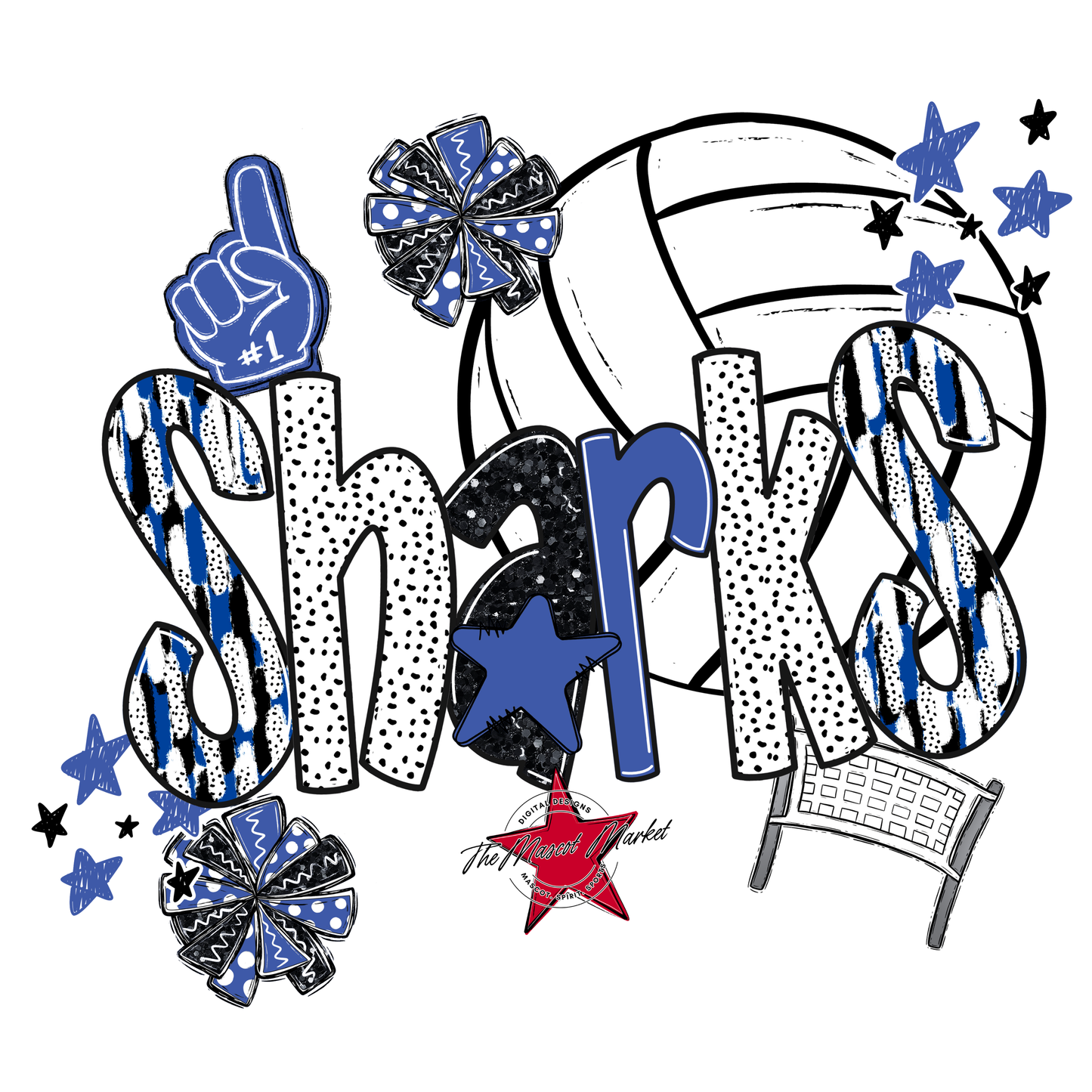 Sharks Volleyball Scrape-Off Blue