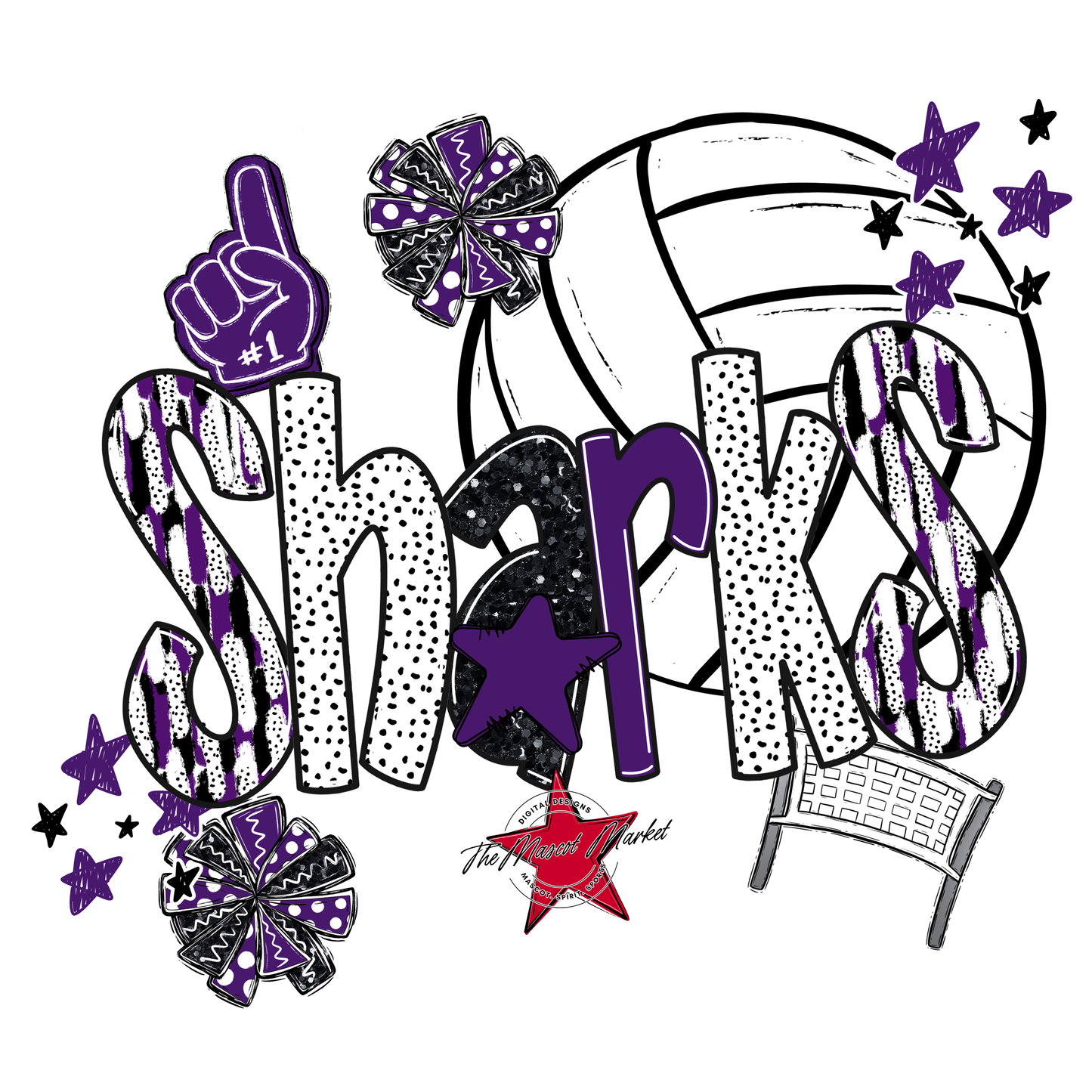 Sharks Volleyball Scrape-Purple
