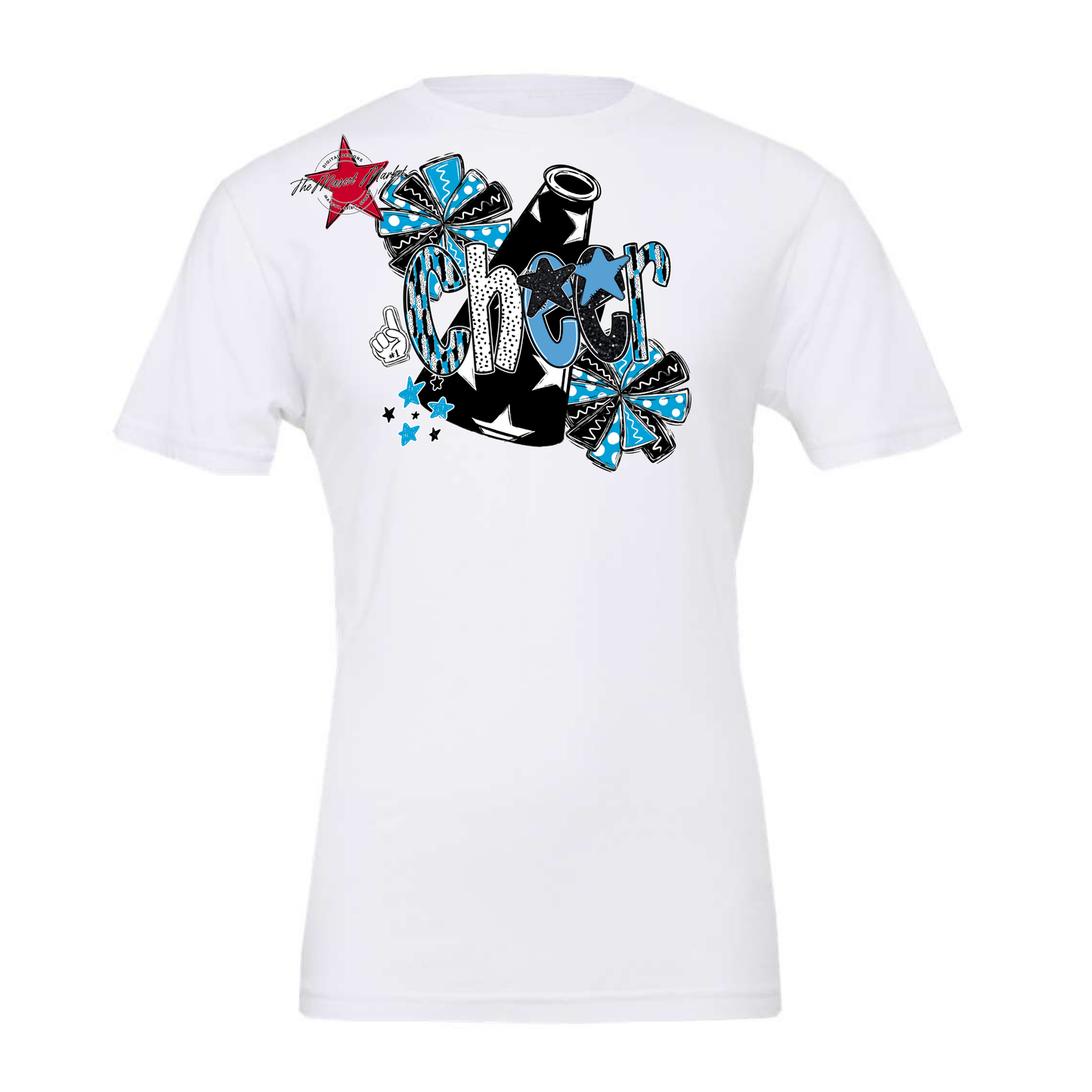 Cheer Megaphone Scrape Black-Carolina Blue