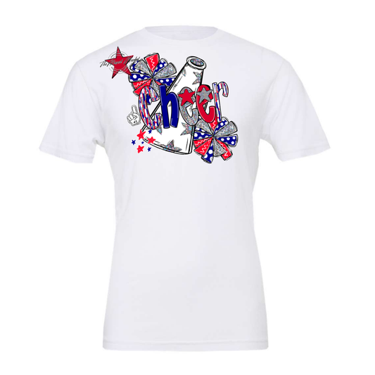 Cheer White Megaphone Scrape-Blue-Red