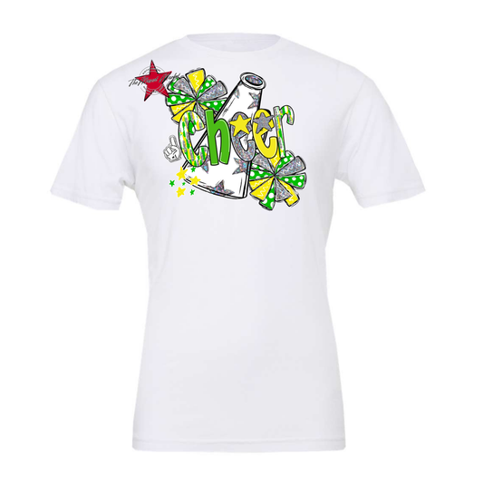 Cheer White Megaphone Scrape-Bright Green-Bright Yellow