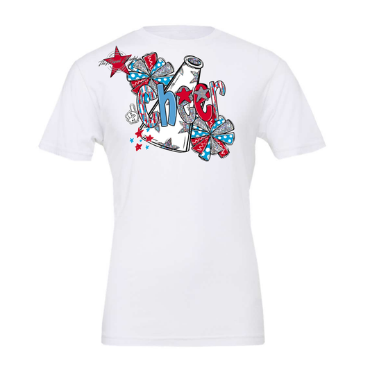 Cheer White Megaphone Scrape-Carolina Blue-Red