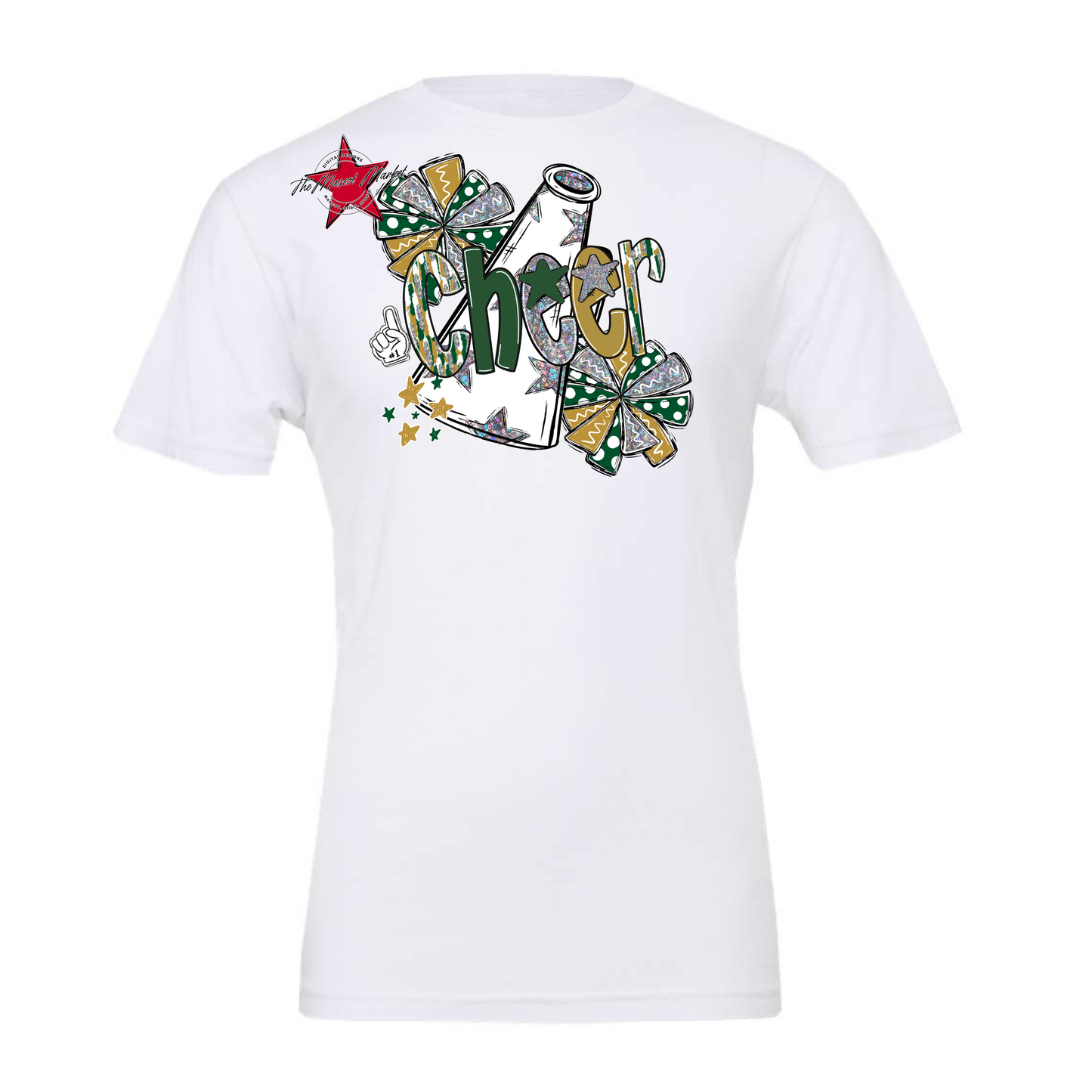 Cheer White Megaphone Scrape-Green-Gold