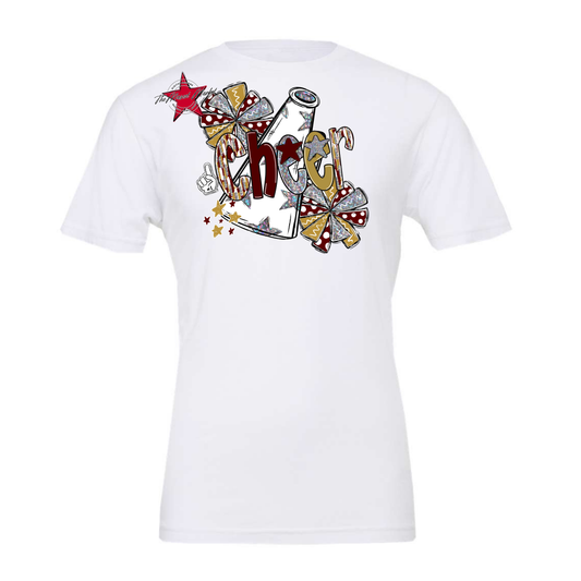 Cheer White Megaphone Scrape-Maroon-Gold