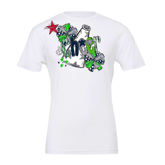 Cheer White Megaphone Scrape-Navy-Bright Green