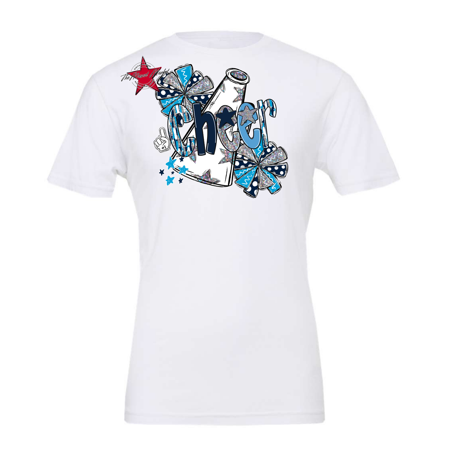 Cheer White Megaphone Scrape-Navy-Carolina Blue