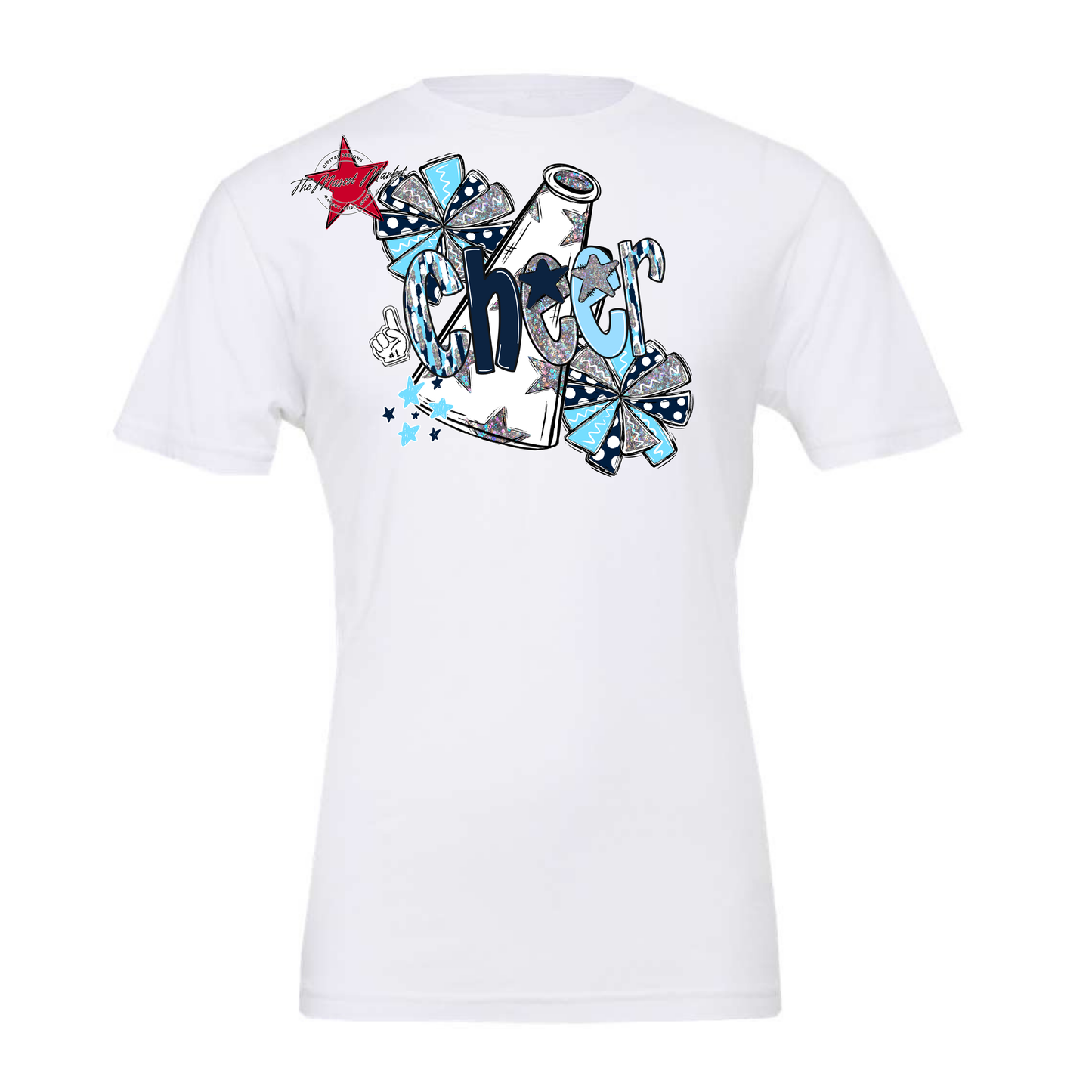 Cheer White Megaphone Scrape-Navy-Columbia Blue