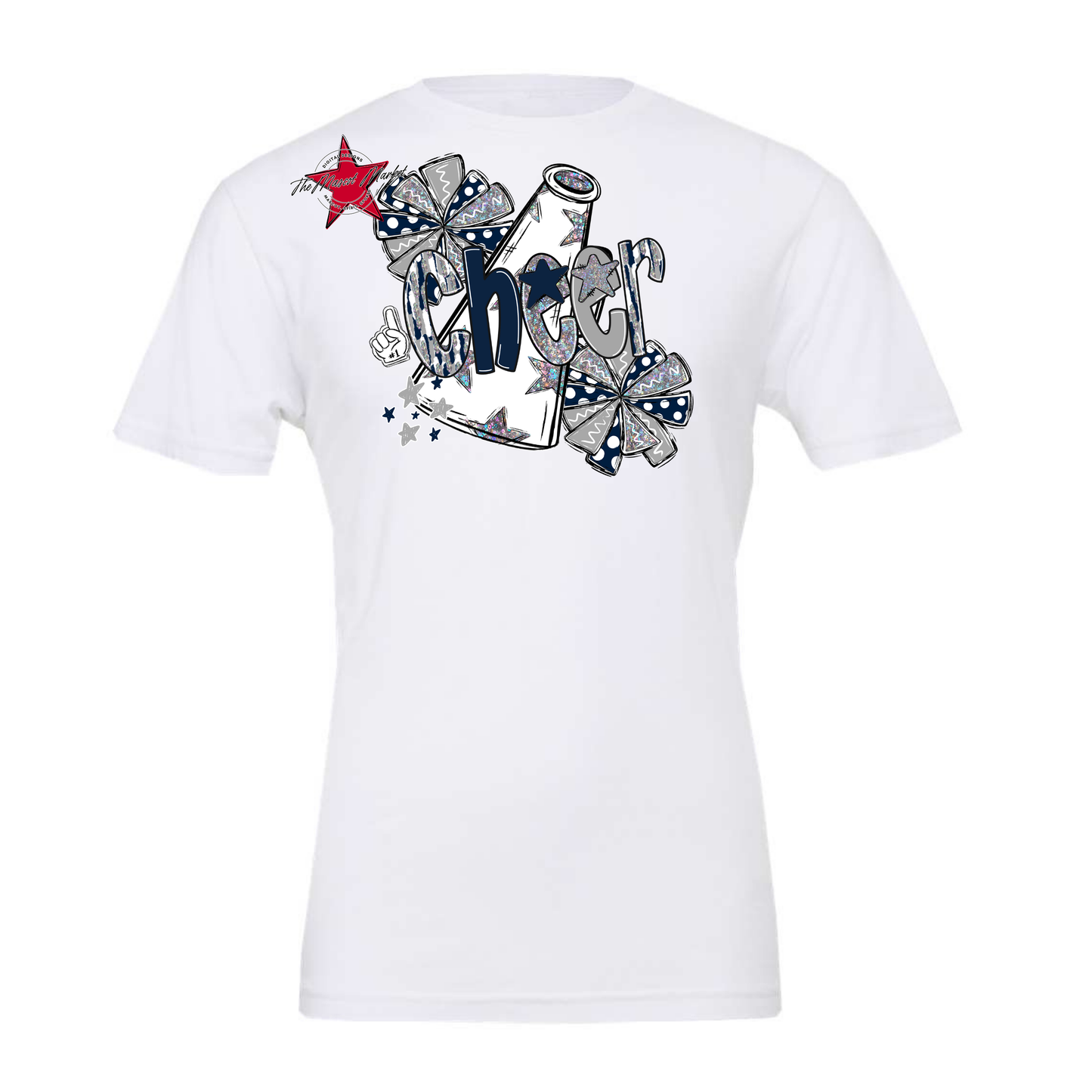 Cheer White Megaphone Scrape-Navy-Grey