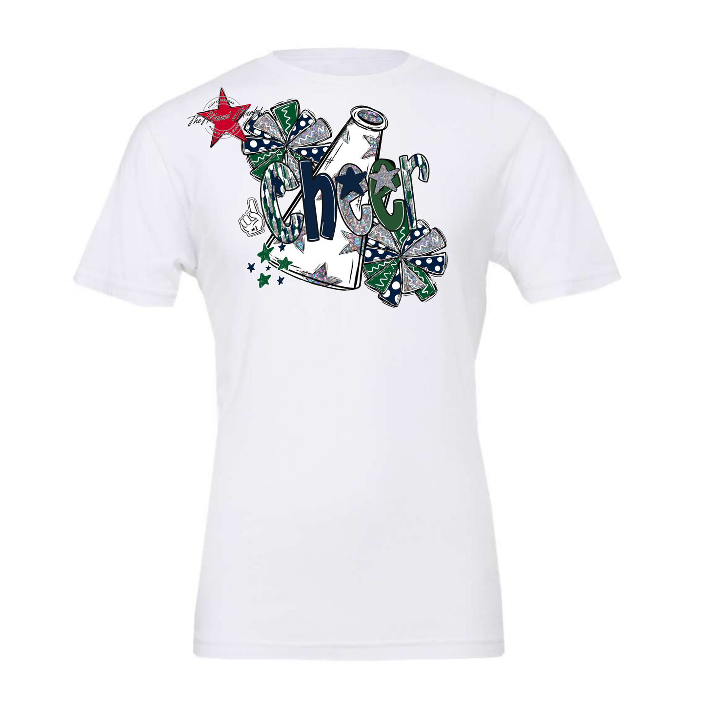 Cheer White Megaphone Scrape-Navy-Green
