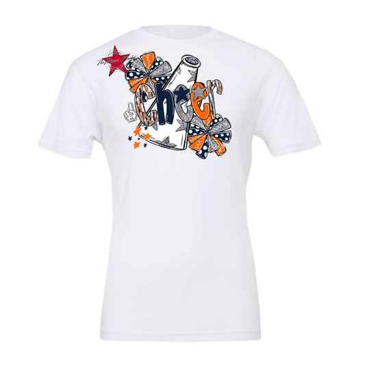 Cheer White Megaphone Scrape-Navy-Orange