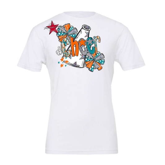 Cheer White Megaphone Scrape-Orange-Dark Teal