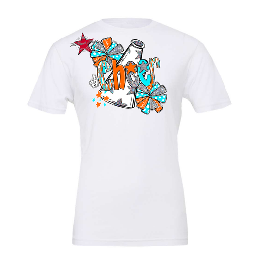 Cheer White Megaphone Scrape-Orange-Teal