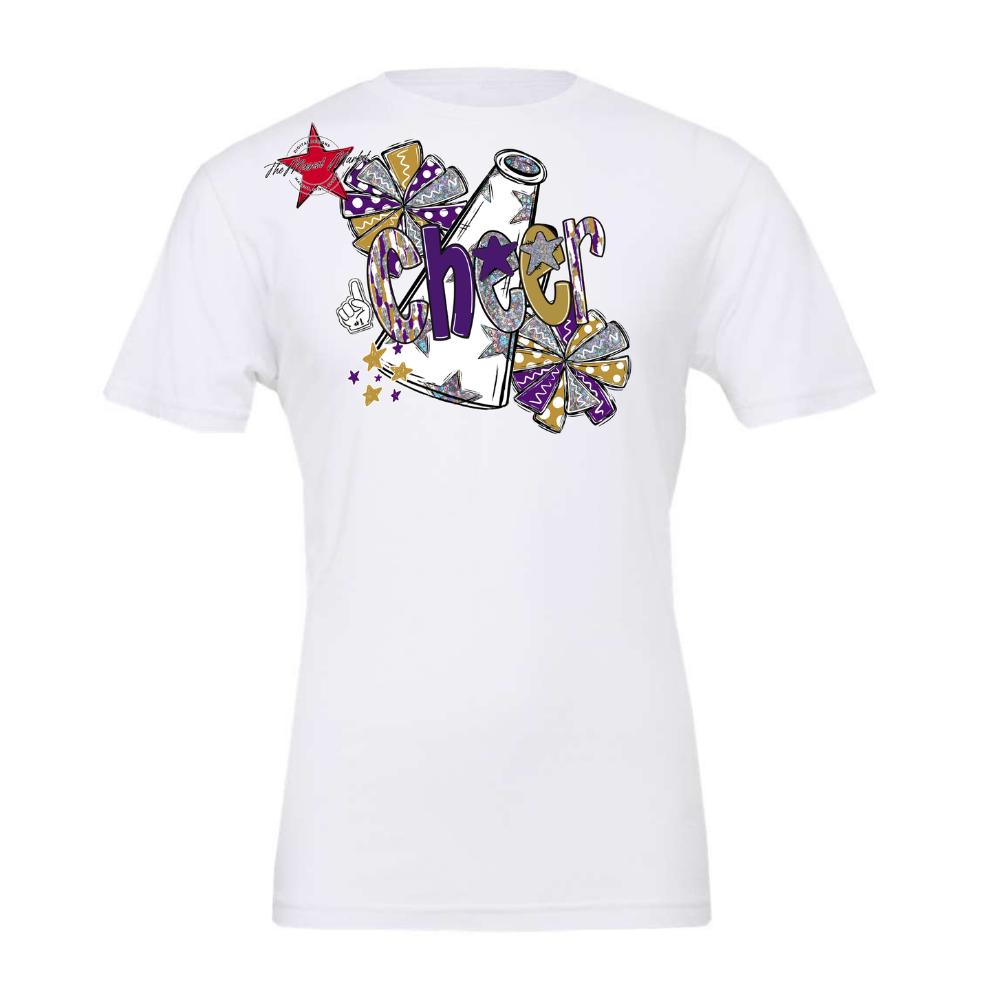 Cheer White Megaphone Scrape-Purple-Gold
