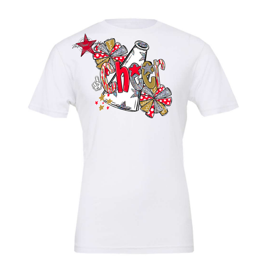 Cheer White Megaphone Scrape-Red-Gold