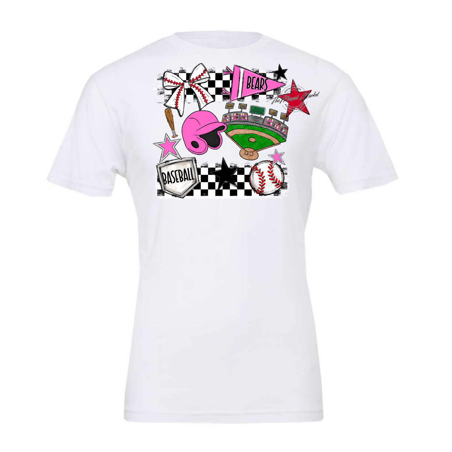 Bears Baseball Checkers Design-Baby Pink
