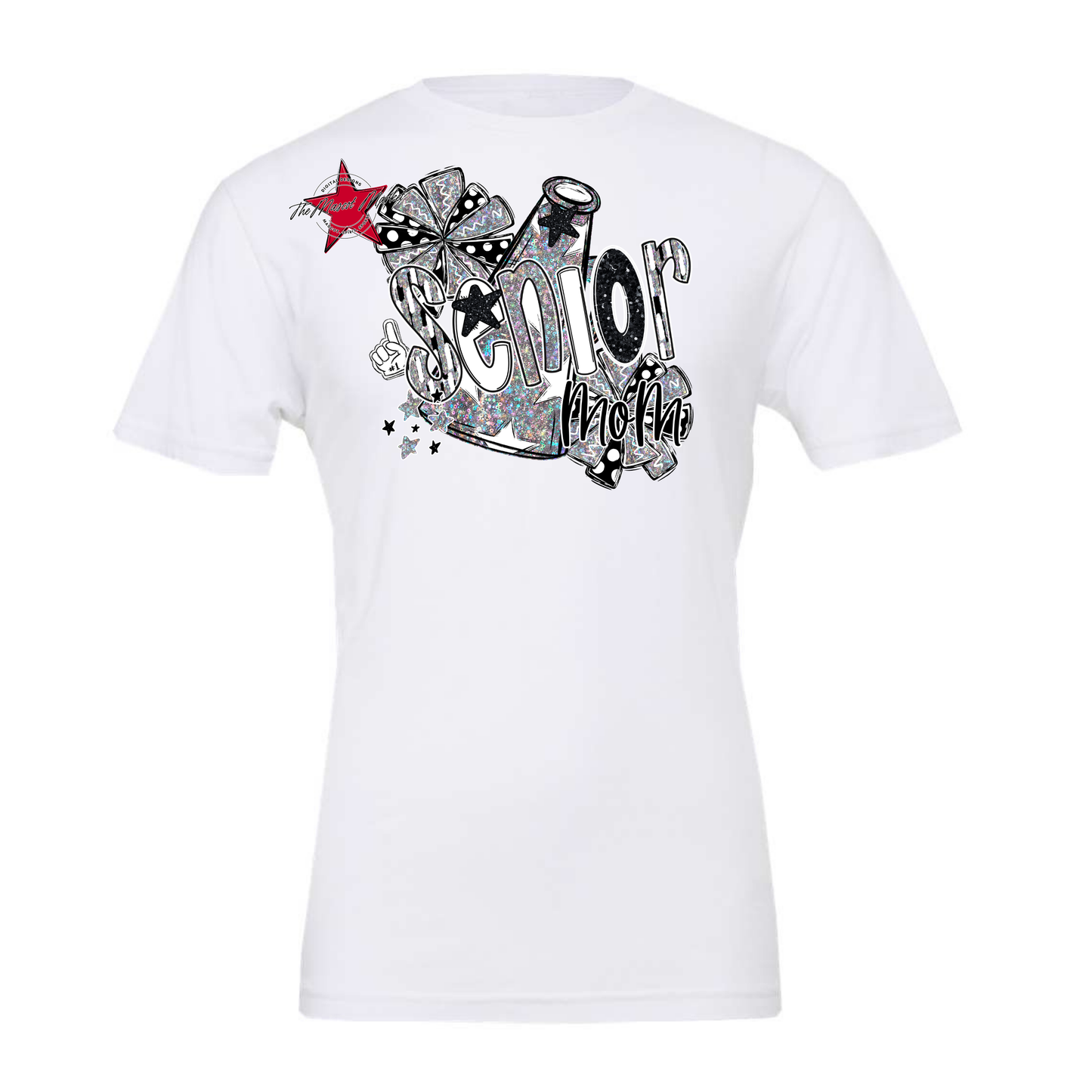 Senior Cheer Mom Megaphone Scrape Holigraphic-Black & White