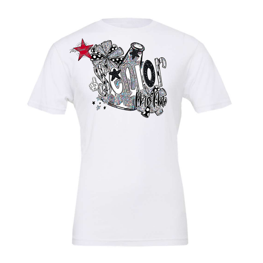 Senior Cheer Mom Megaphone Scrape Holigraphic-Black & White