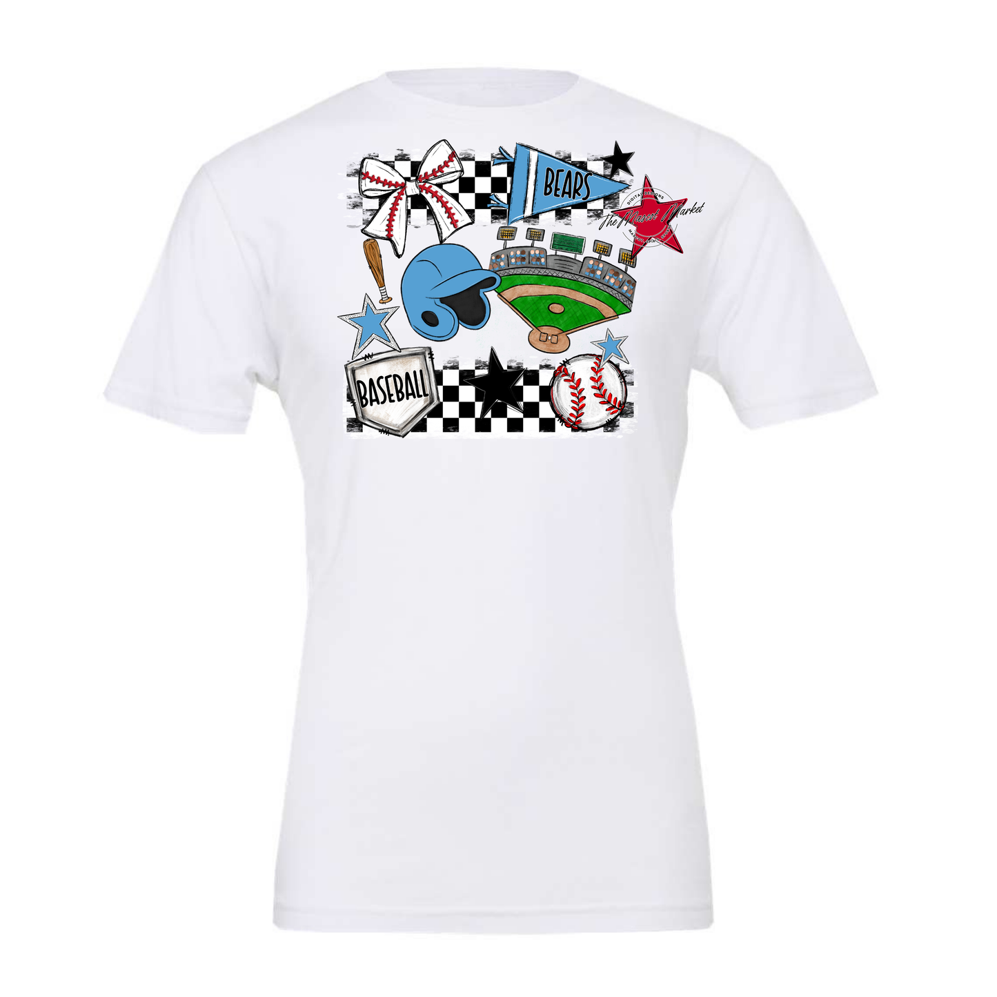 Bears Baseball Checkers Design-Carolina Blue