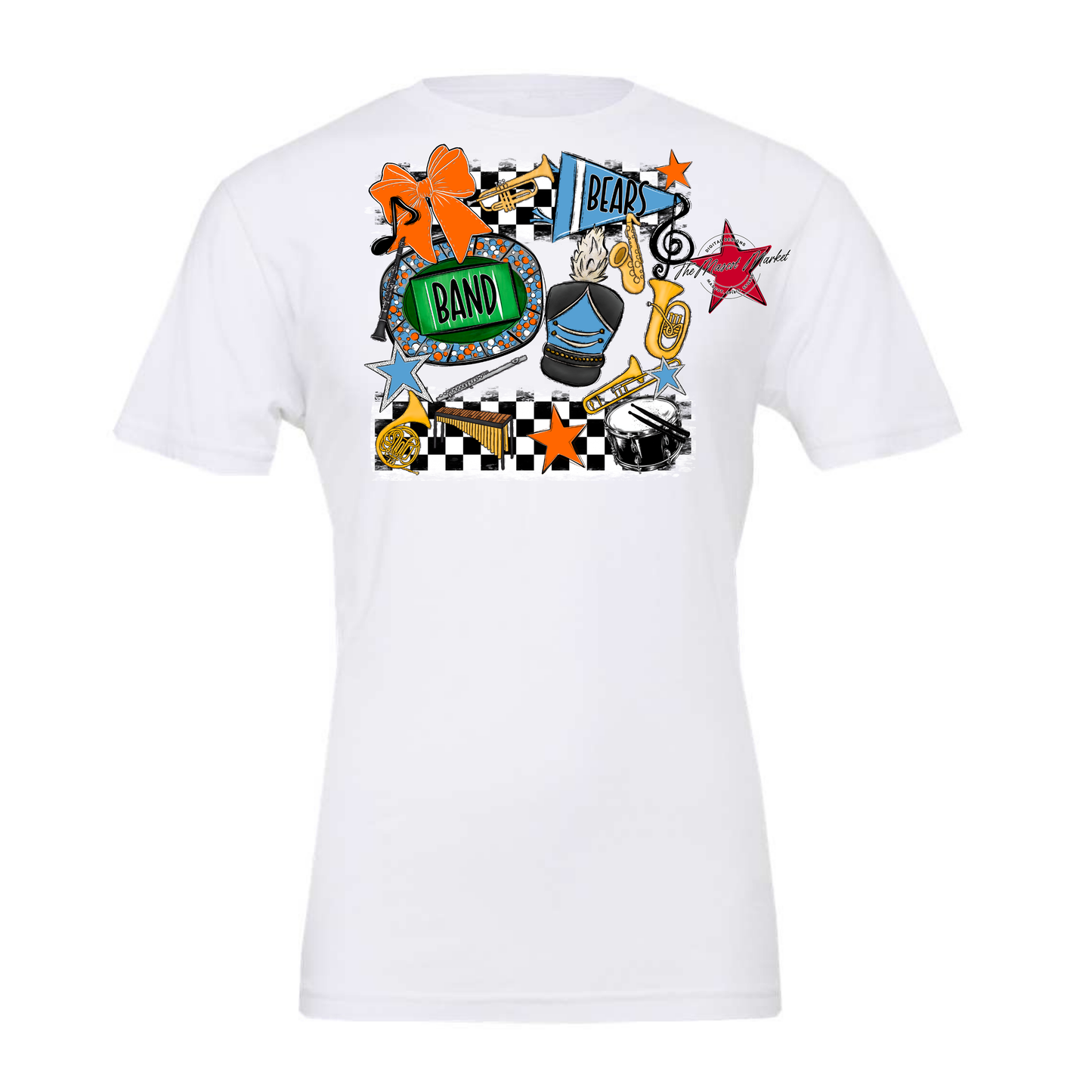 Bears Band Checkers Design-Carolina Blue-Orange