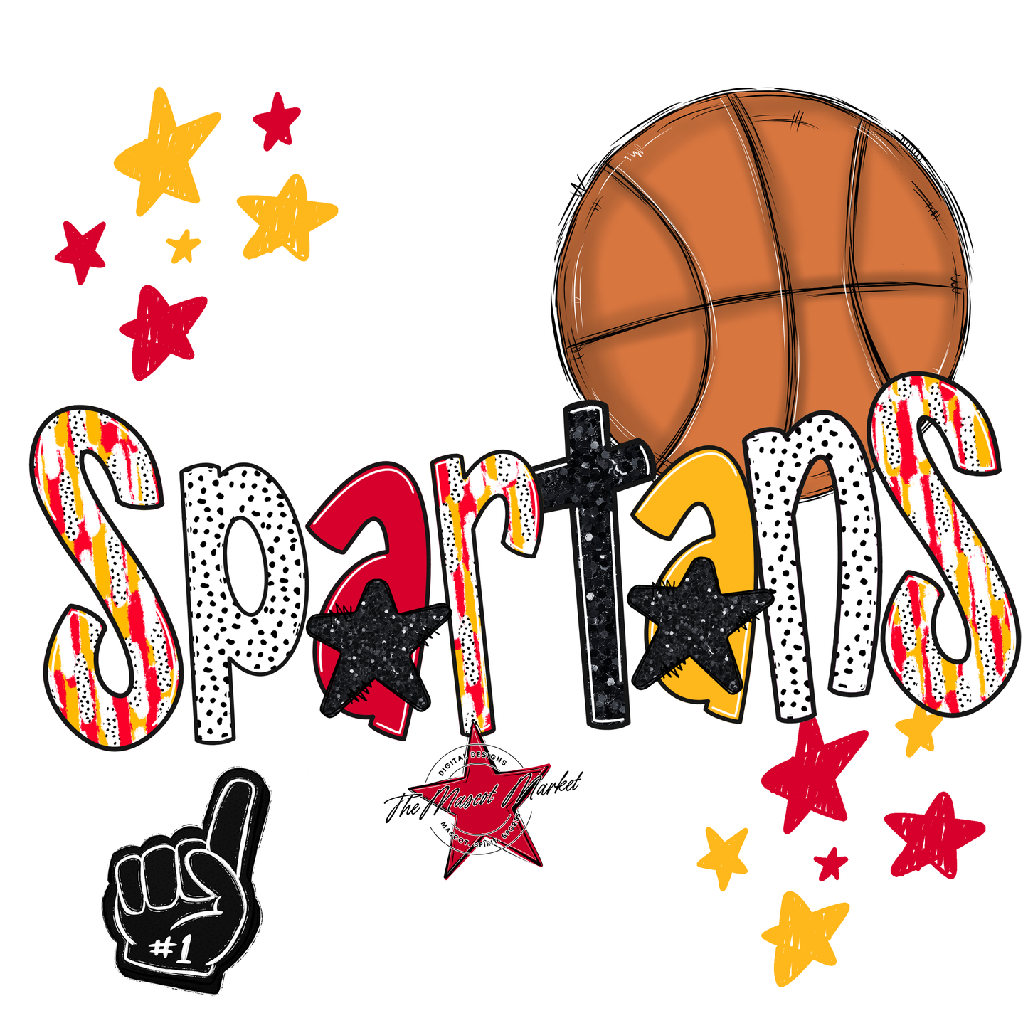 Spartans Basketball Scrape-Red-Yellow