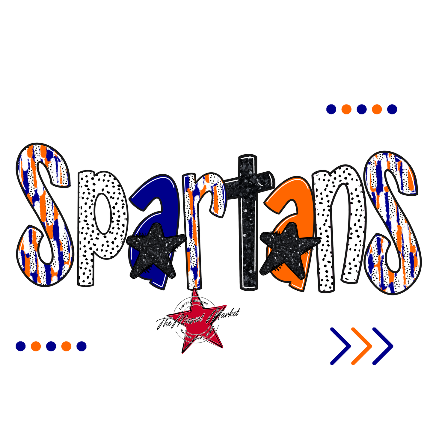 Spartans Brushstroke Alpha w Arrows-Blue-Orange