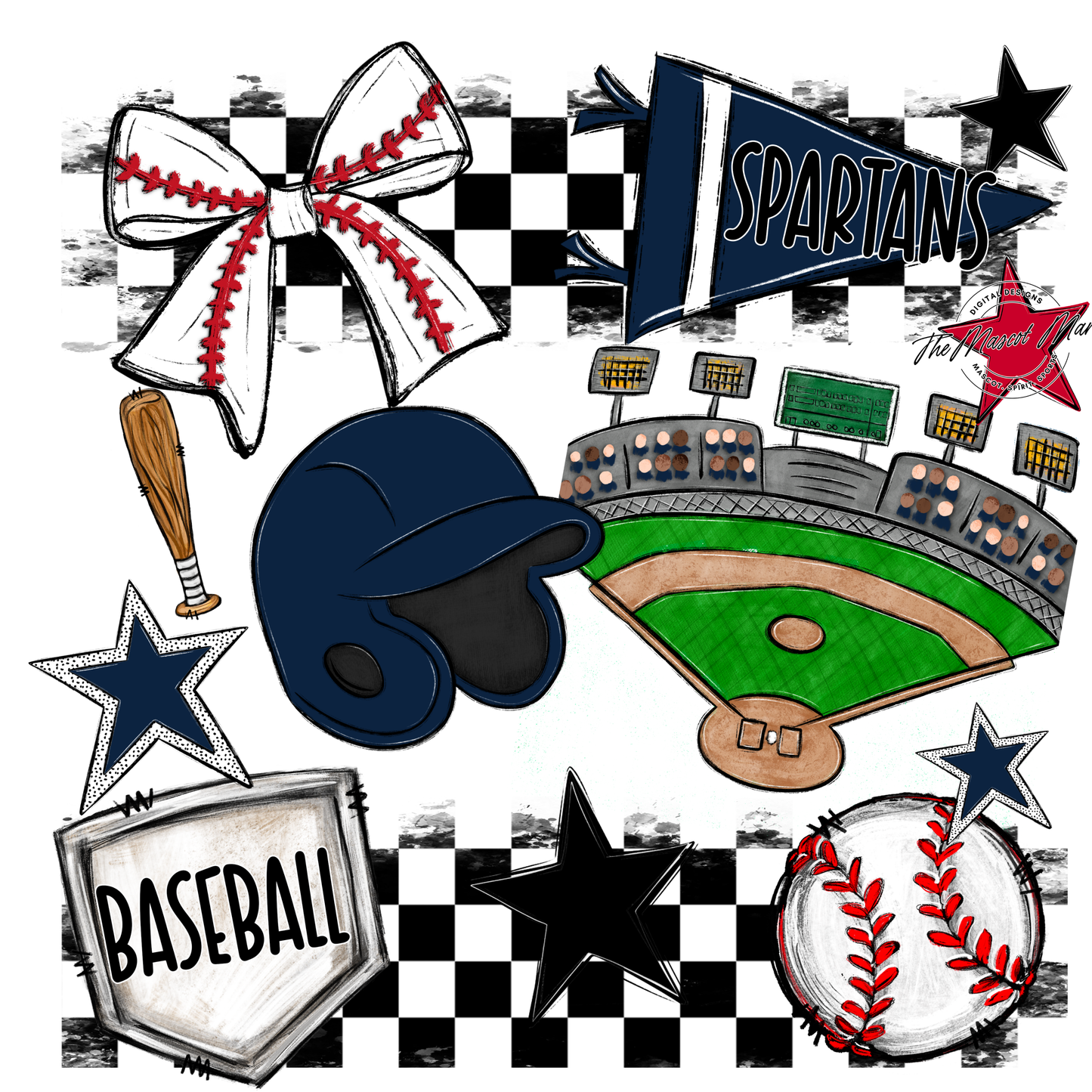 Spartans Checkers Baseball Spirit Design-Navy