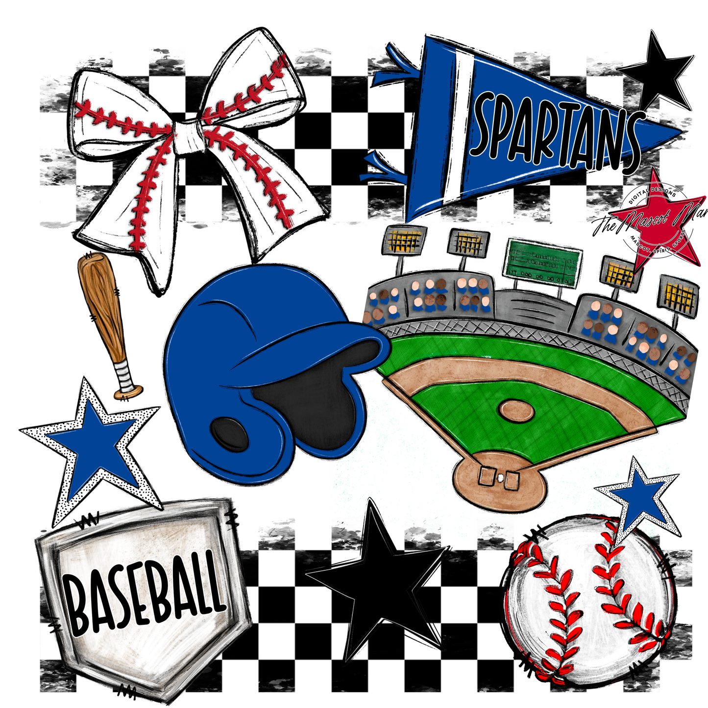 Spartans Checkers Baseball Spirit Design-Off Blue