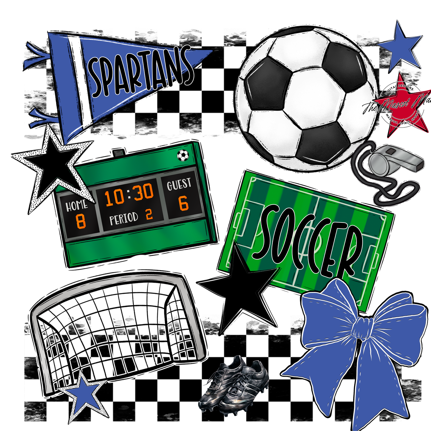 Spartans Checkers Soccer Spirit Design-Off Blue