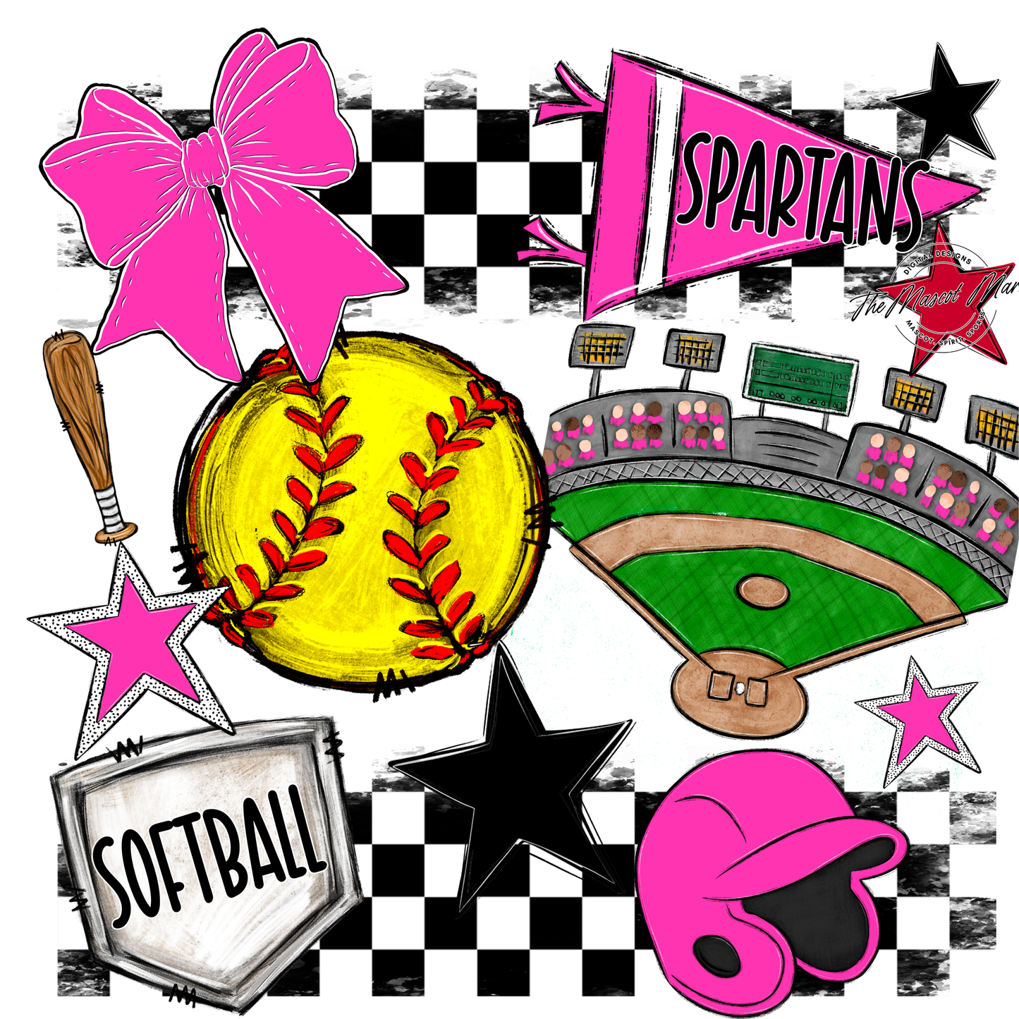 Spartans Checkers Softball Spirit Design-Pink