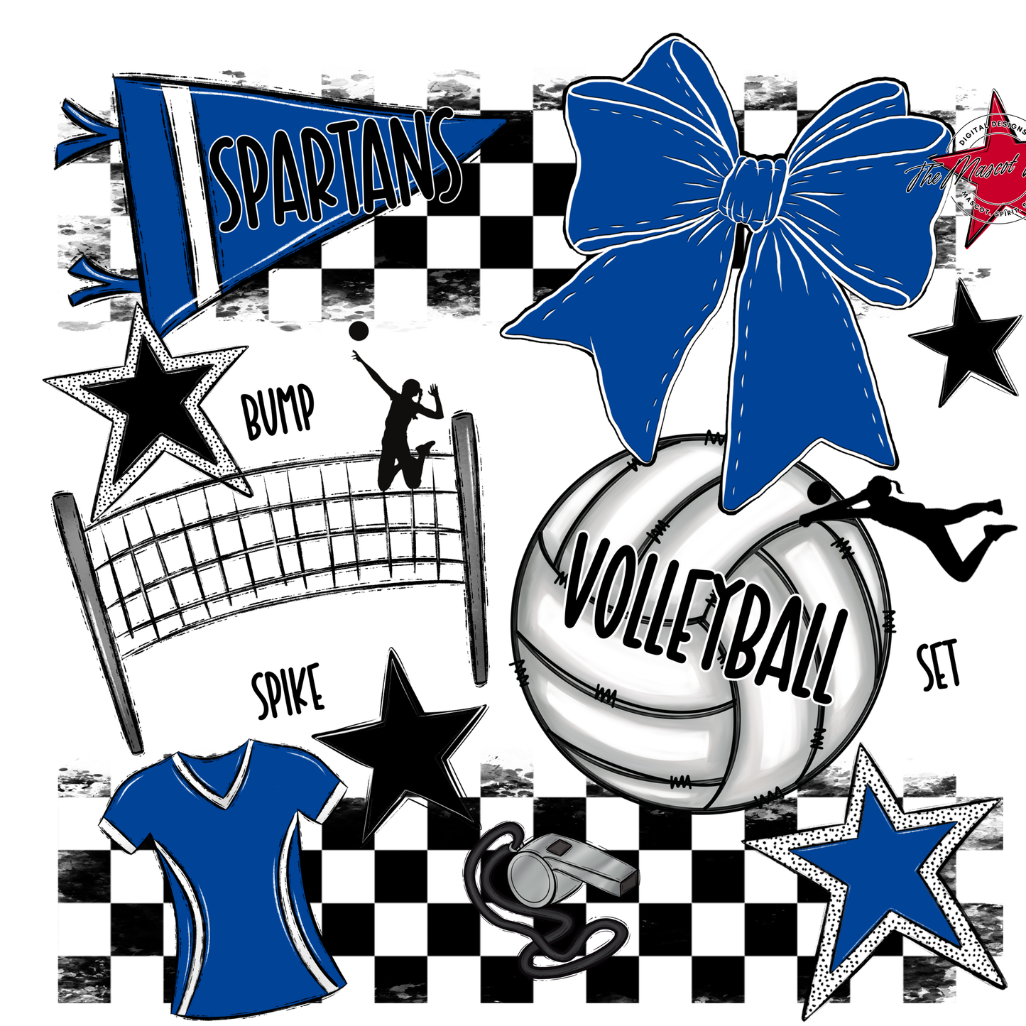 Spartans Checkers Volleyball Spirit Design-Off Blue