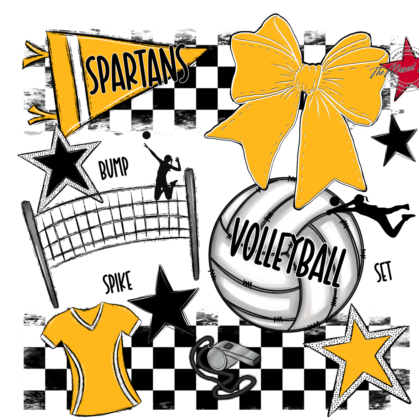 Spartans Checkers Volleyball Spirit Design-Yellow