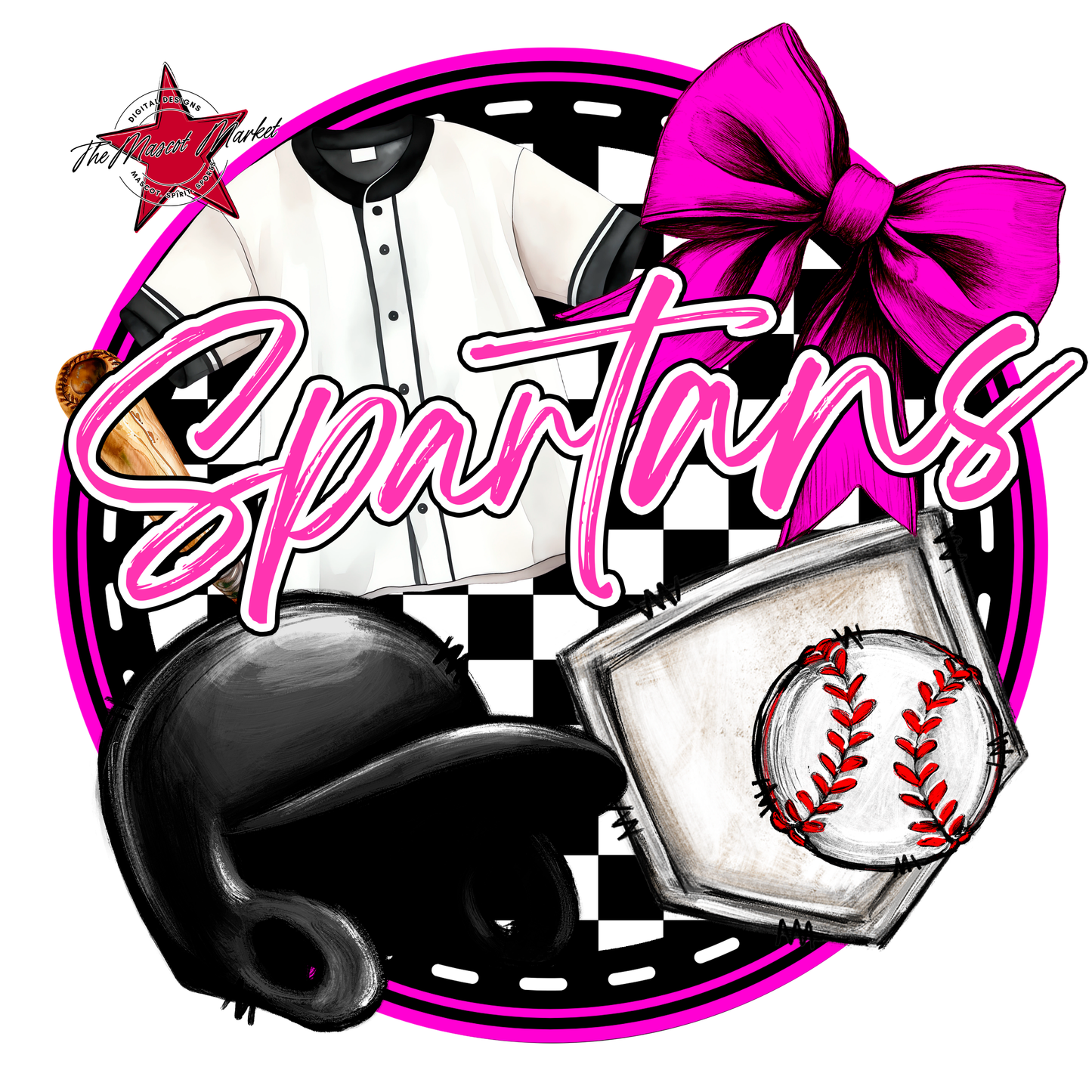 Spartans Circle Baseball Design-Pink