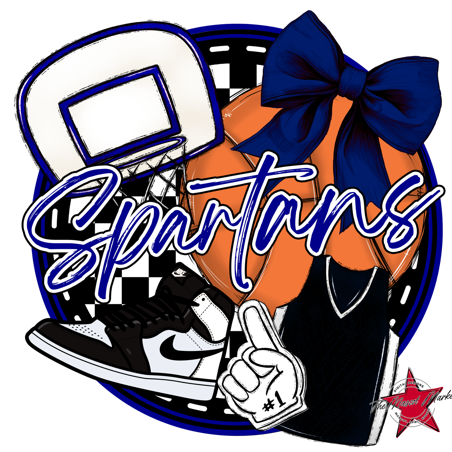 Spartans Circle Basketball Design-Blue