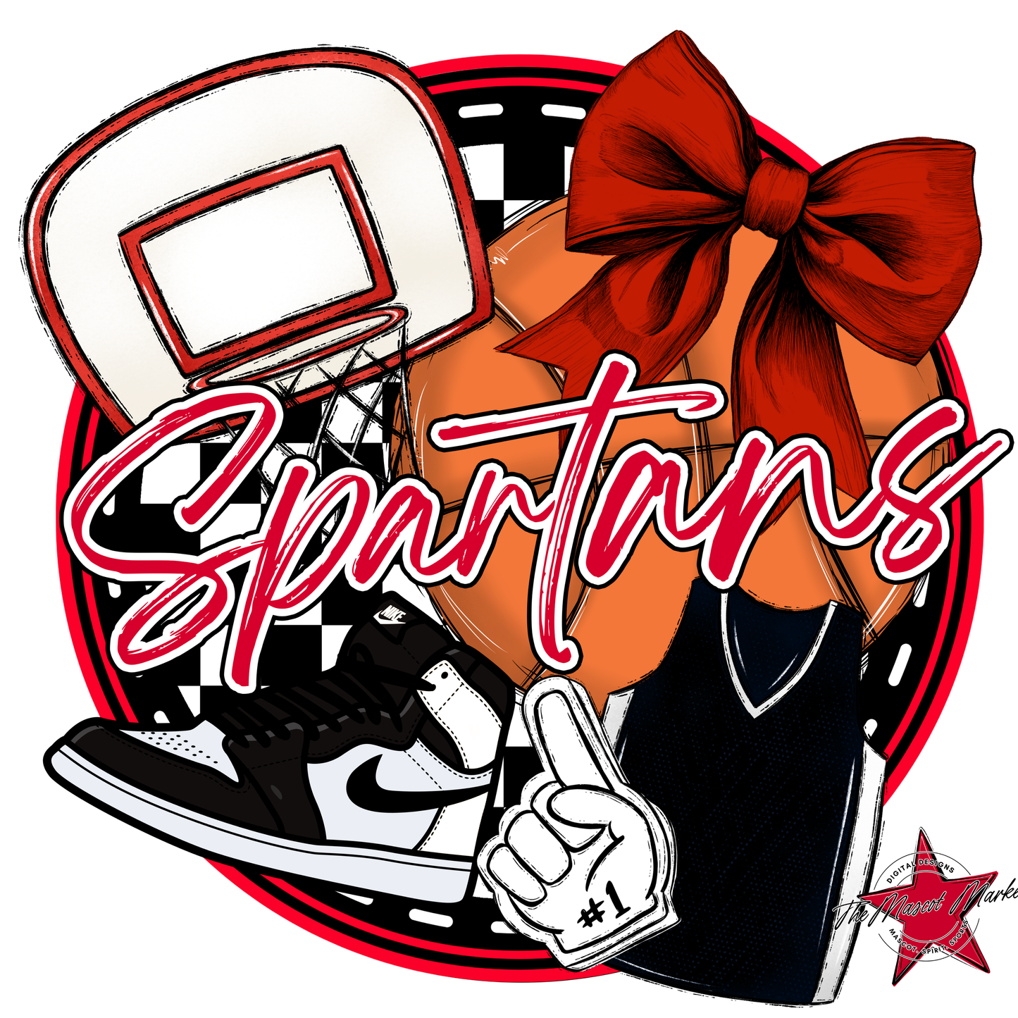 Spartans Circle Basketball Design-Red