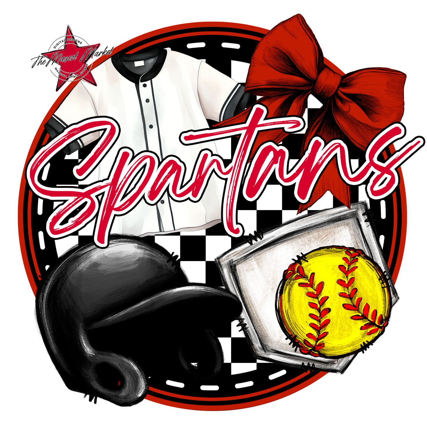 Spartans Circle Softball Design-Red