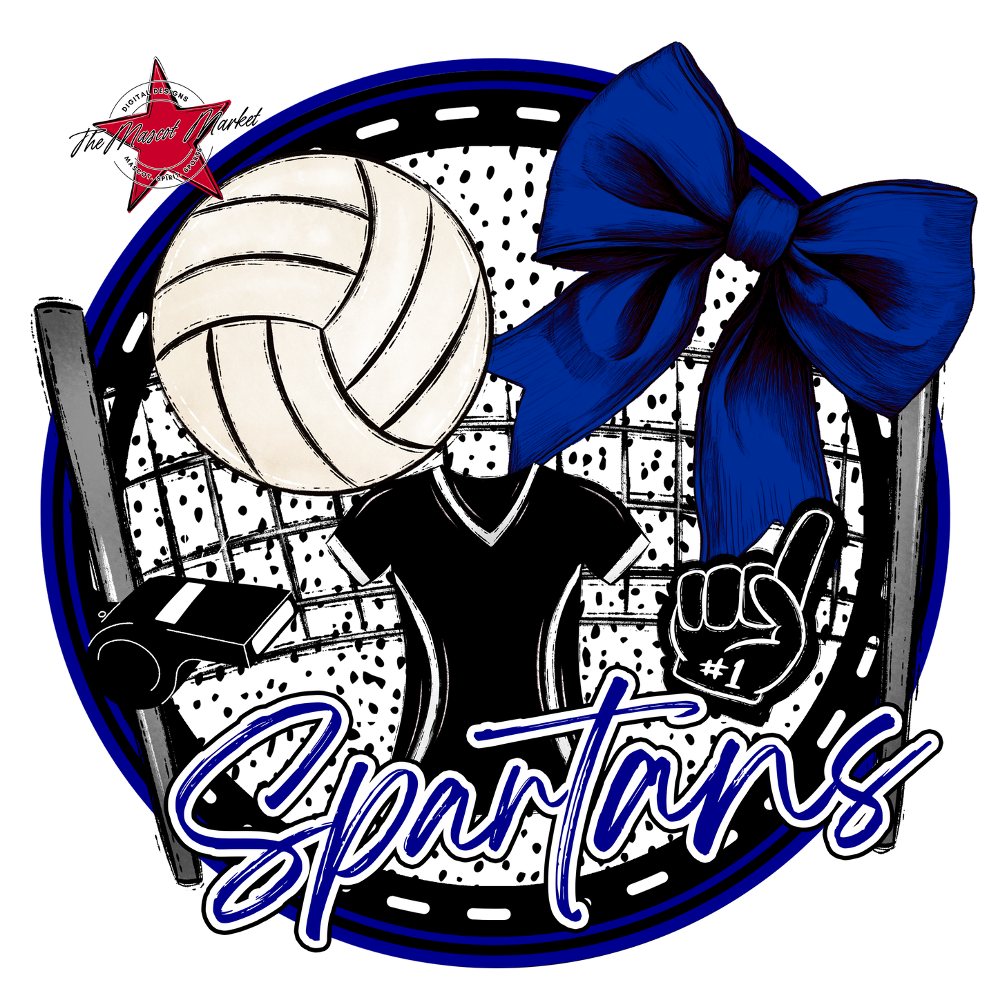 Spartans Circle Volleyball Design-Blue