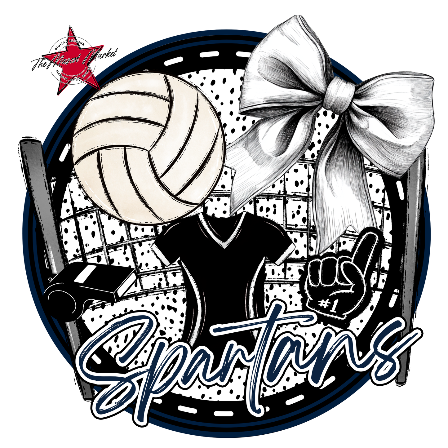 Spartans Circle Volleyball Design-Navy