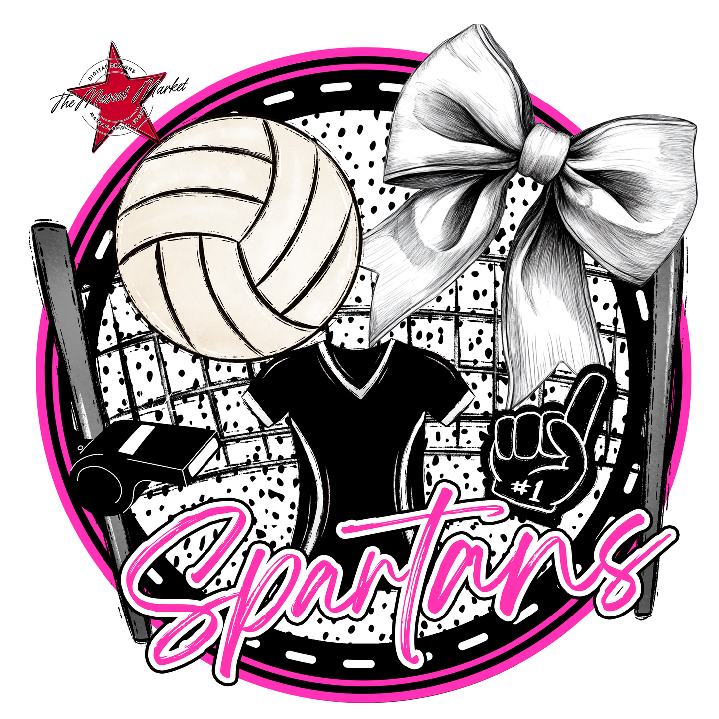 Spartans Circle Volleyball Design-Pink