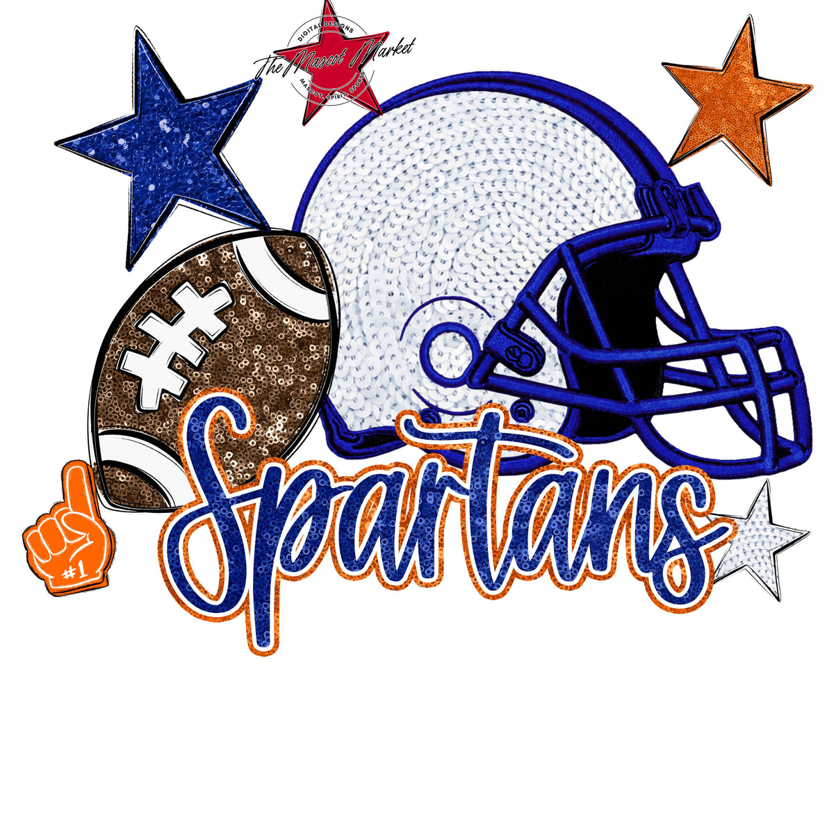 Spartans Football Embroidered Sequins Design-Blue & Orange