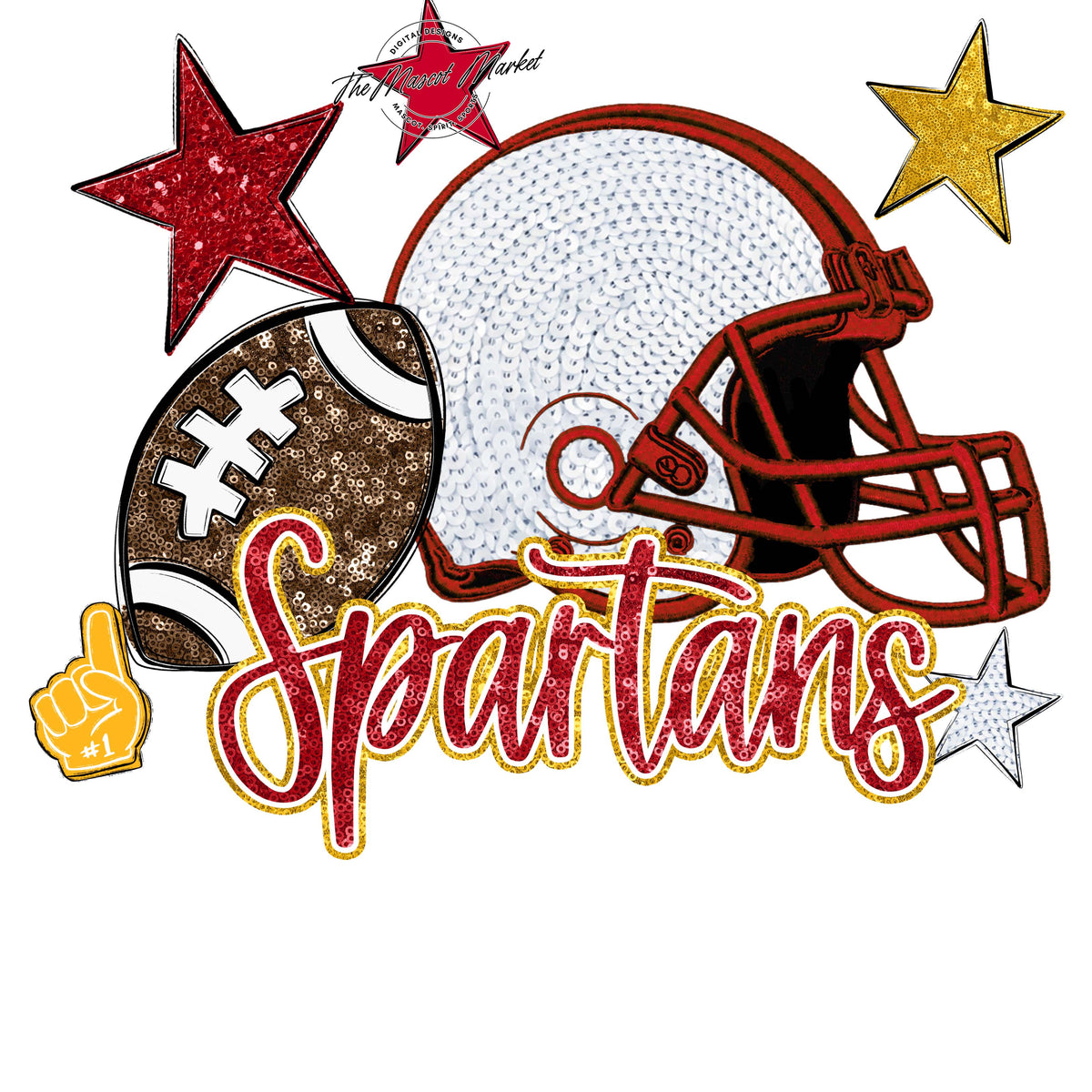 Spartans Football Embroidered Sequins Design-Red & Yellow