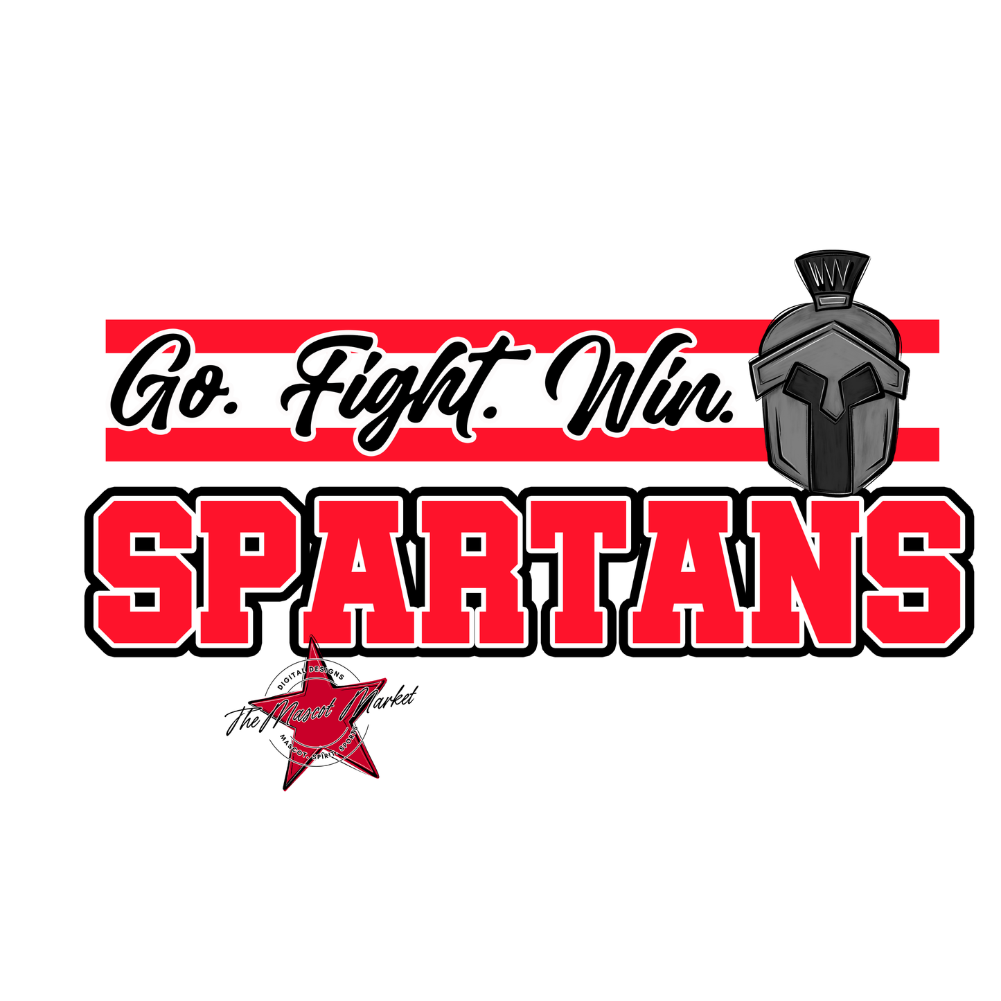 Spartans Go Fight Win Mascot Lines-Bright Red