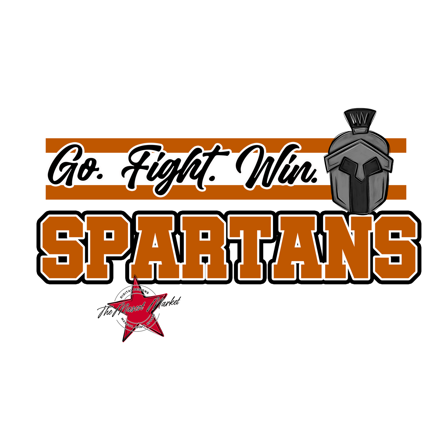 Spartans Go Fight Win Mascot Lines-Burnt Orange