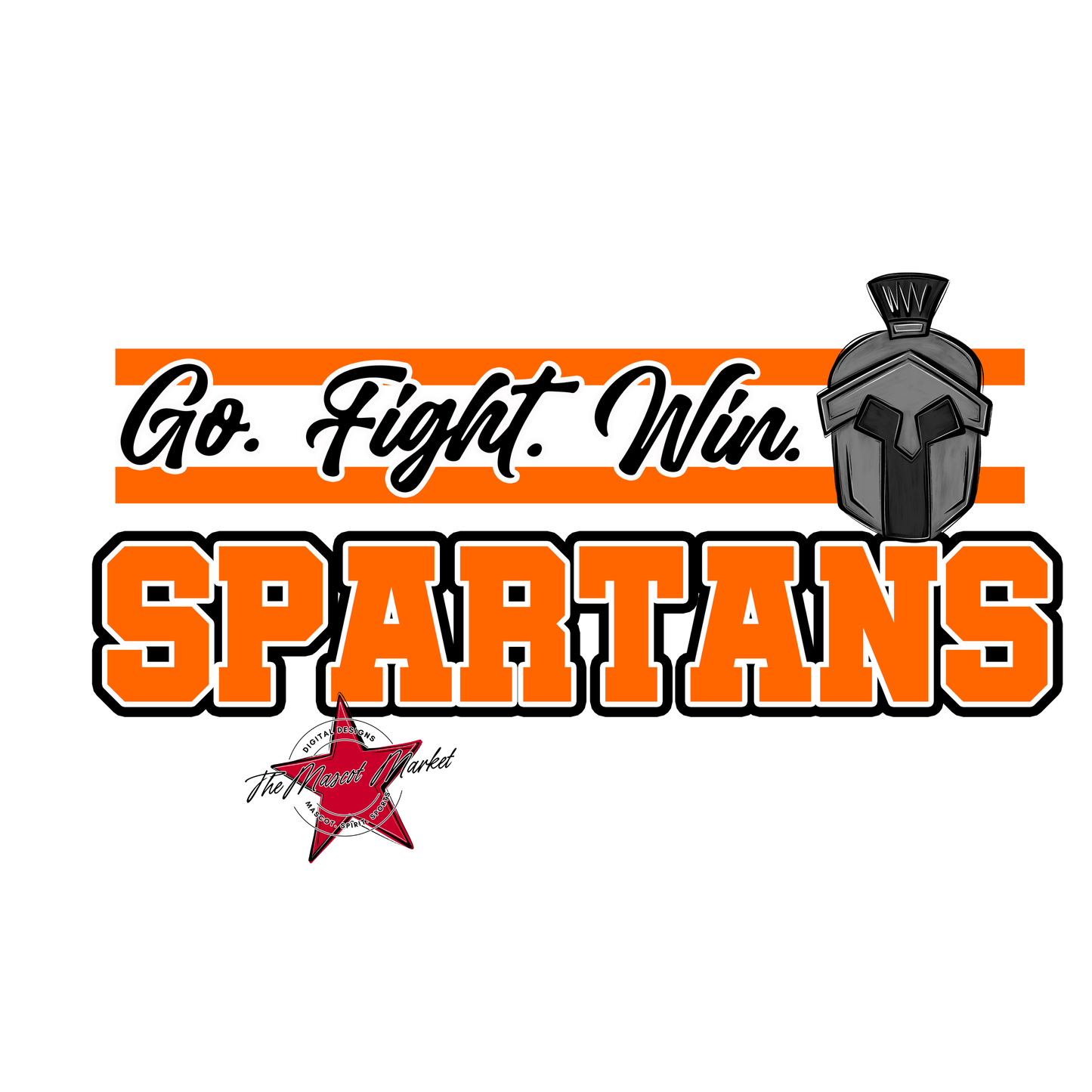 Spartans Go Fight Win Mascot Lines-Orange
