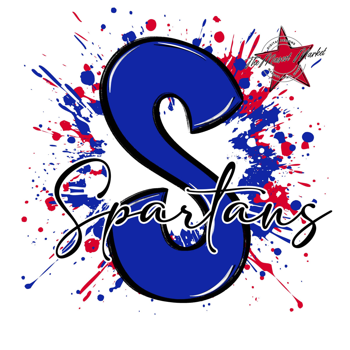 Spartans Mascot Splatter-Royal Blue & Red