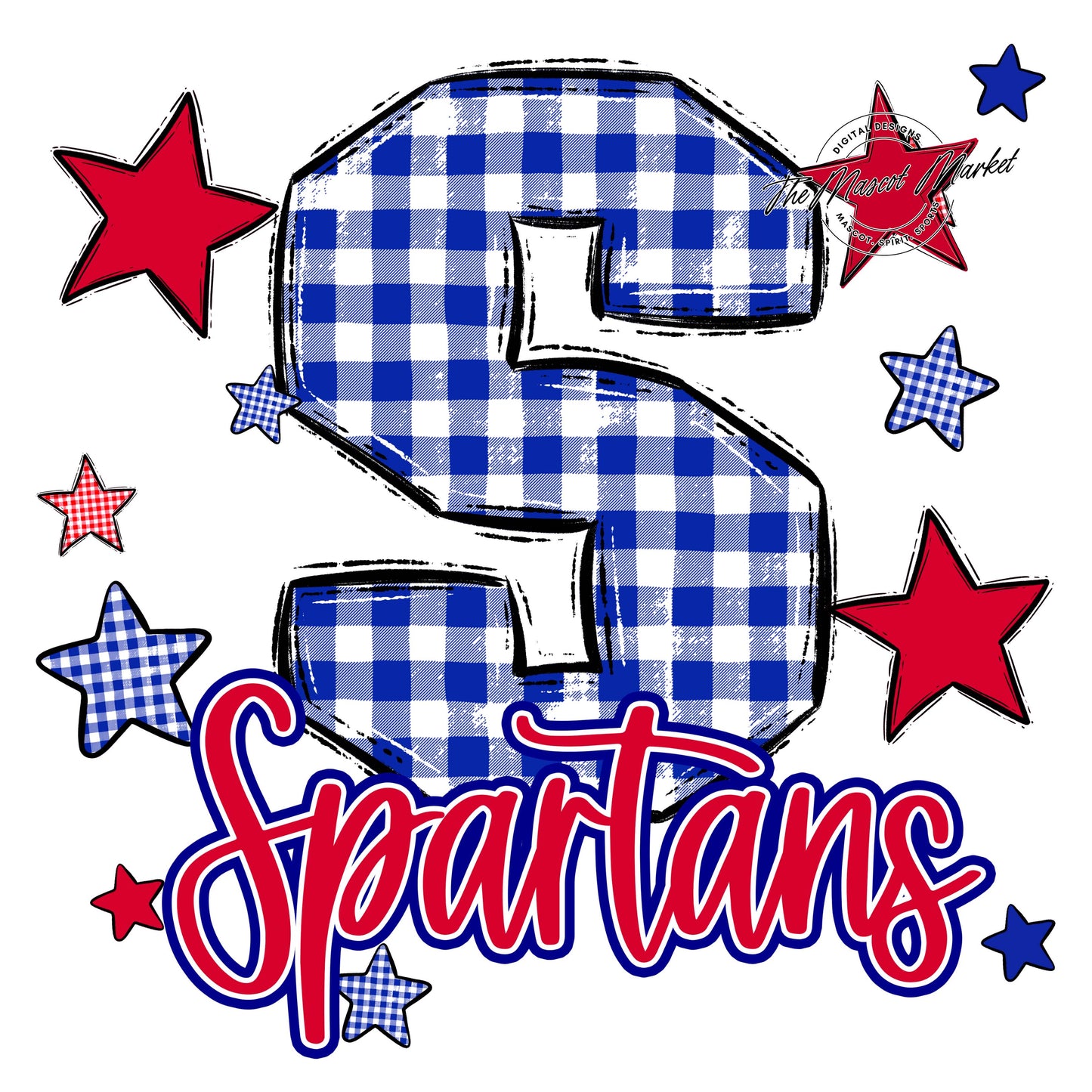 Spartans Plaid Star Design-Blue & Red