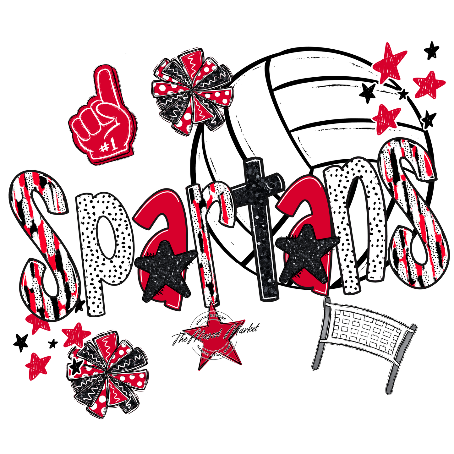Spartans Volleyball Scrape-Red
