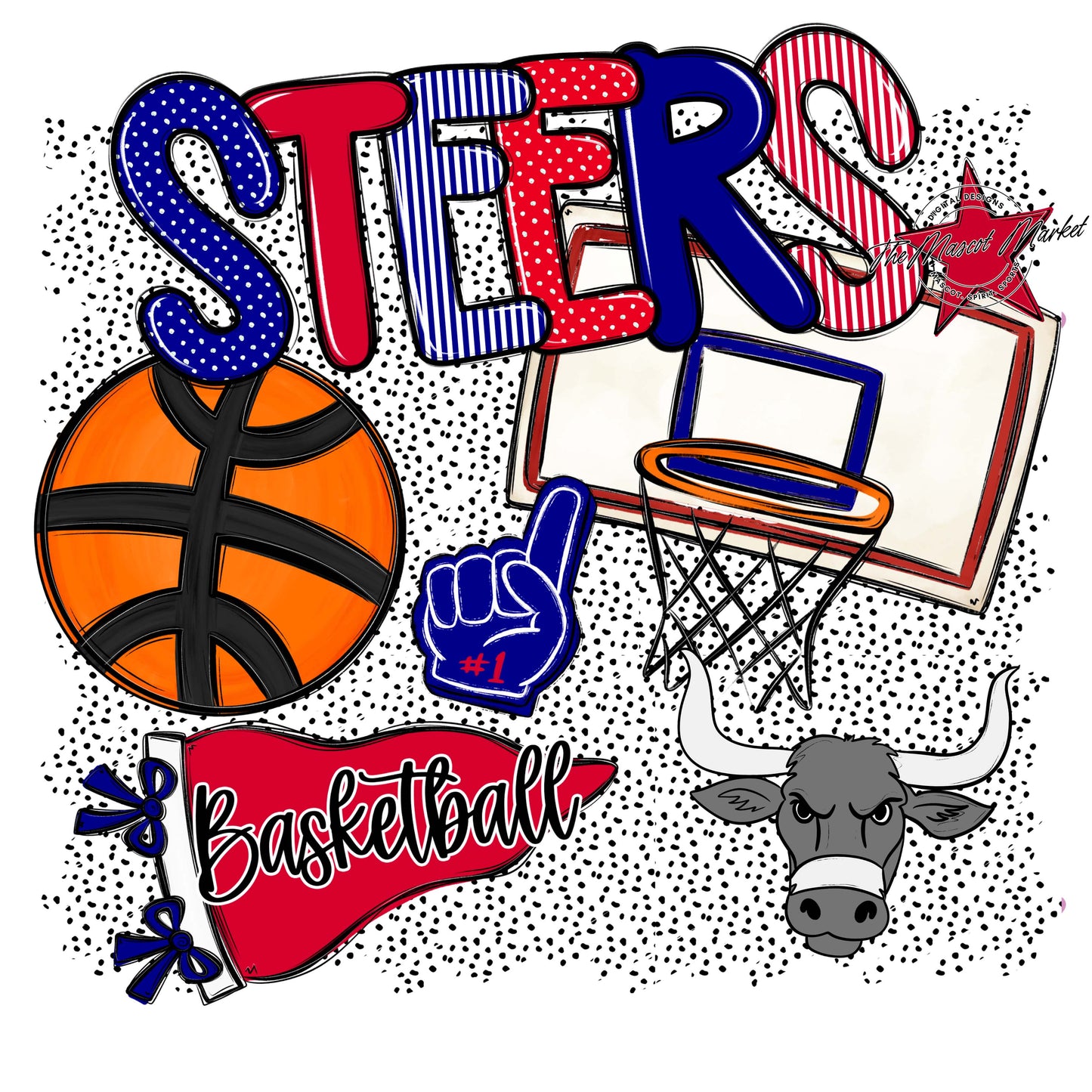 Steers Basketball Spirit-Blue & Red