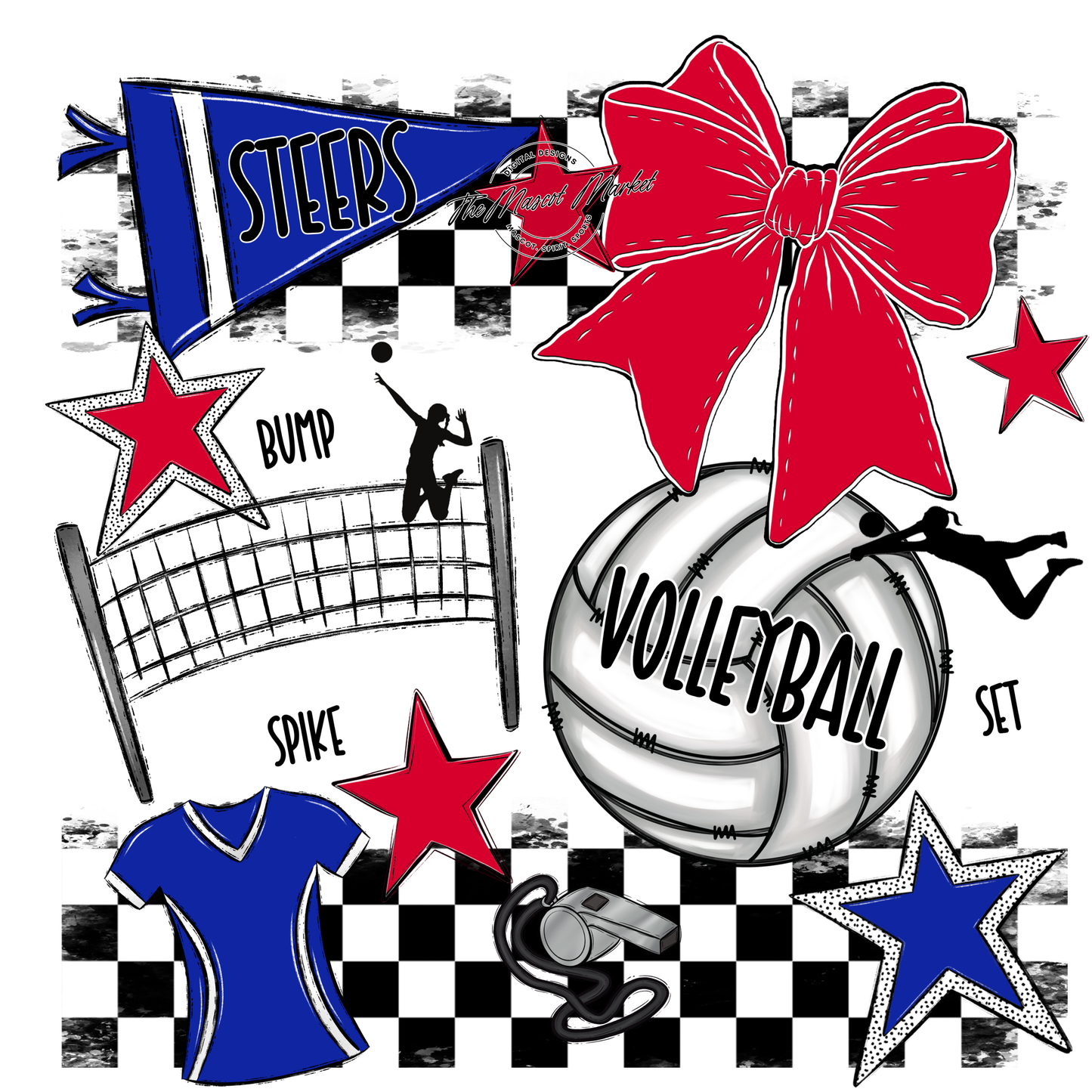 Steers Checkers Volleyball Spirit Design-Royal Blue-Red