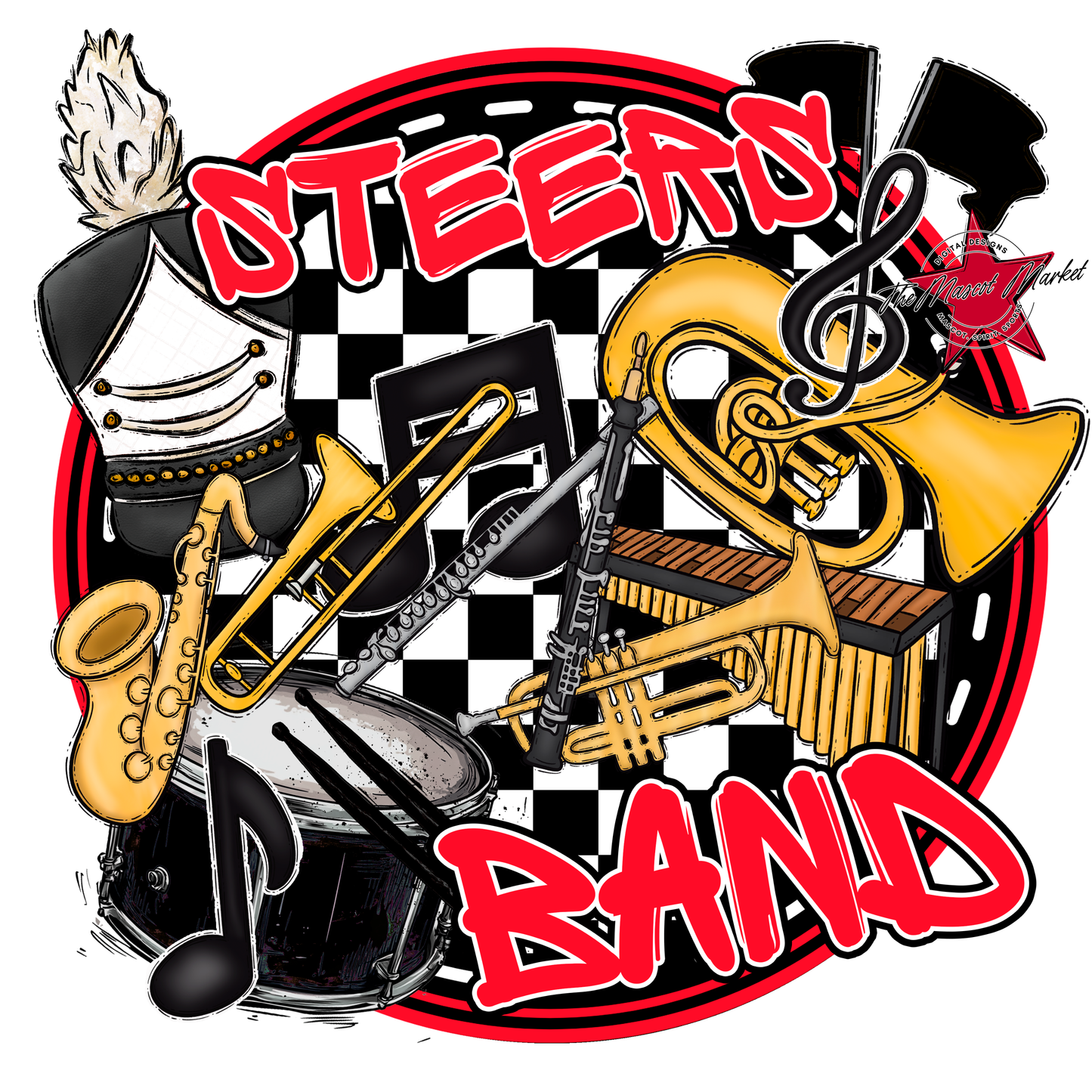 Steers Circle Band Design-Bright Red